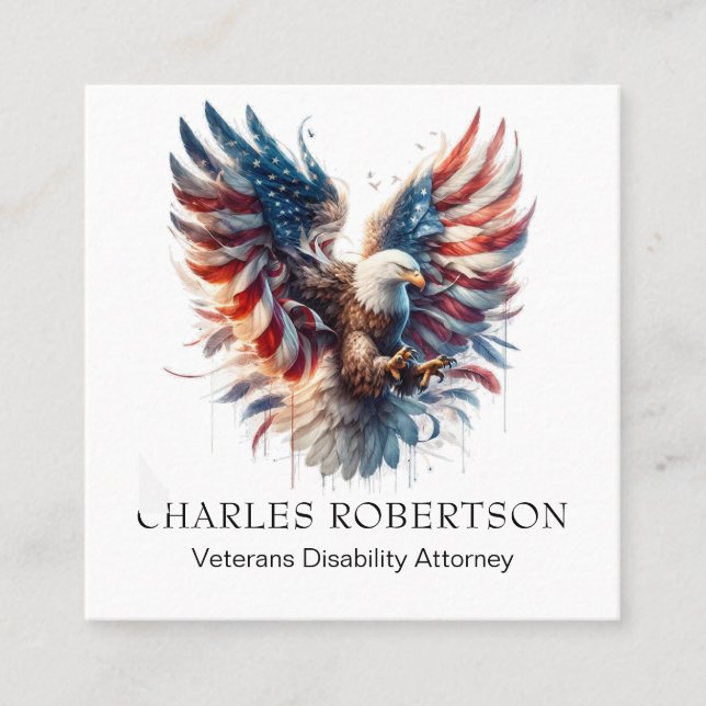 *~* QR American Flag Bald Eagle AP16 Wings Square Business Card (Front)