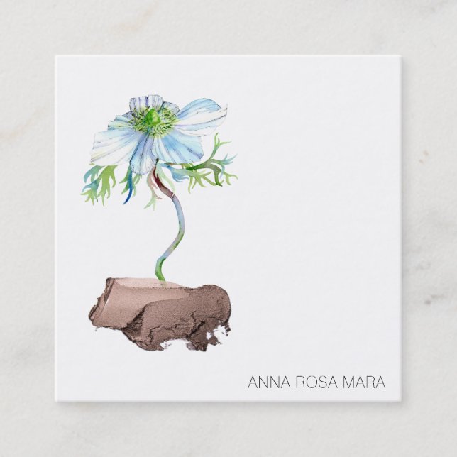 *~* QR Anemone Floral White Rose Gold Square Business Card (Front)