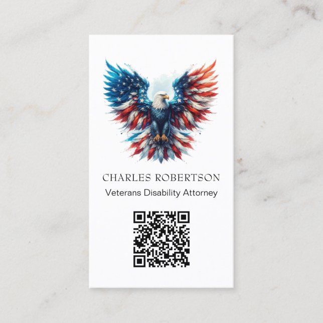 *~* QR AP16 American Flag Bald Eagle Photo Business Card (Front)