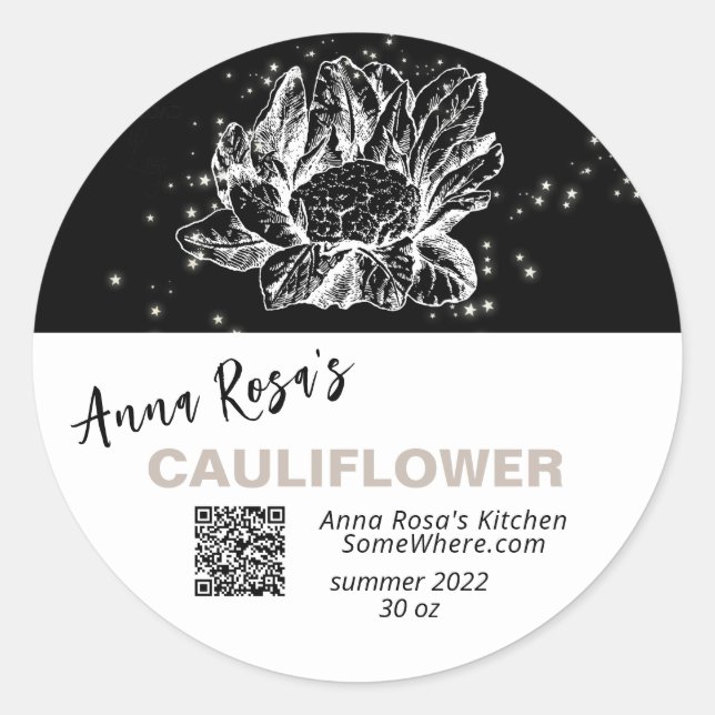 *~* QR AP30 CAULIFLOWER DEHYDRATED CANNING FREEZE CLASSIC ROUND STICKER (Front)