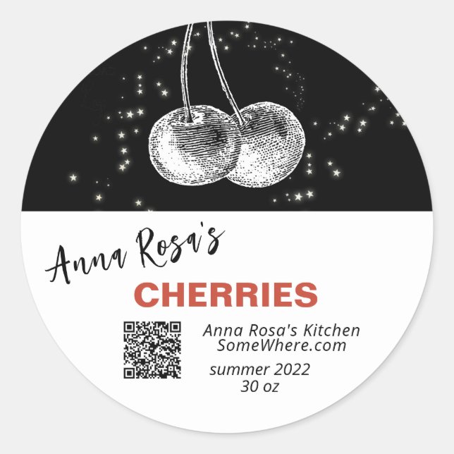 ~* QR AP30 CHERRY + DEHYDRATED CANNING FREEZE CLASSIC ROUND STICKER (Front)