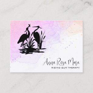 *~* QR  AP46 Elegant Ethereal Beach Marsh Heron Business Card