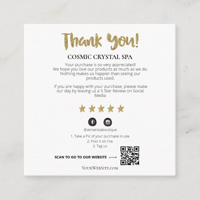 *~* QR - AP8 THANK YOU Gold Star Review TAROT - Enclosure Card (Front)