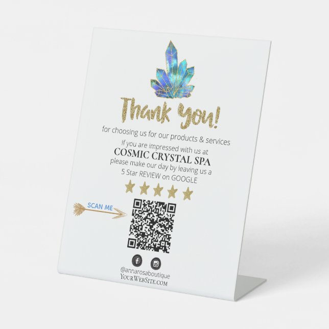 *~* QR AQUA CRYSTALS  Review Logo THANK YOU AP8 Pedestal Sign (Front)