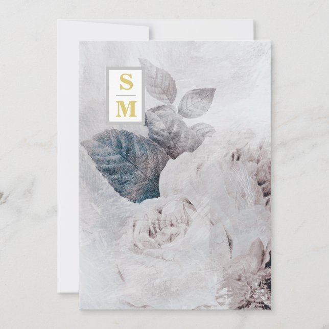 *~ QR AR26 Initials White Rose RSVP Rustic Wedding Invitation (Front)