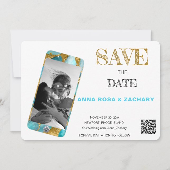 *~* QR AR6 Photo WEDDING SAVE the DATE cell Invita Invitation (Front)