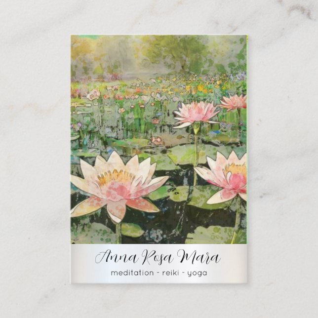 *~* QR Art Lotus Water Lily Nature Flower AP67 Business Card (Front)