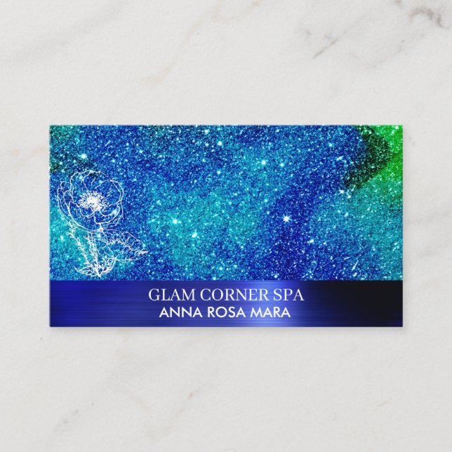 *~* QR Beauty Floral Rose Glitter Brushed Metal  Business Card (Front)