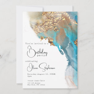 QR Birthday Abstract Marbled Alcohol Ink  Invitation