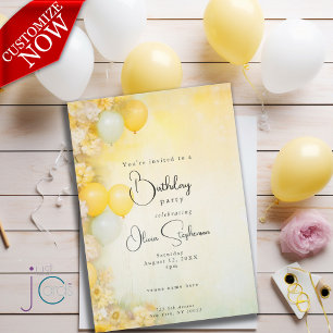 QR Birthday Vivid Lemon Yellow Floral Invitation