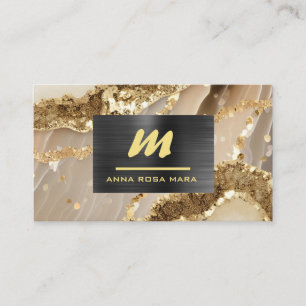 *~* QR Black AP66 Ivory Gold  Glitter Initial Business Card