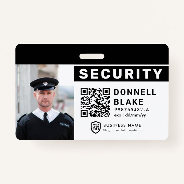 QR Business ID Logo | Security Service Employee ID Badge (Front)
