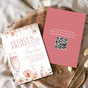 QR Cod Bridal Shower Wildflower Petals & Prosecco  Invitation