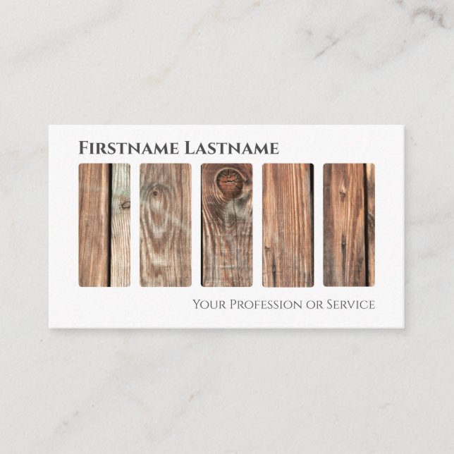 QR-Code 100% natural elegant wooden style on white Business Card (Front)