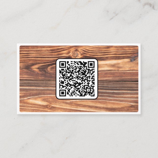 QR-Code 100% natural organic wooden style on white Business Card (Front)