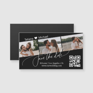 qr code 3 photo collage save the date black magnet