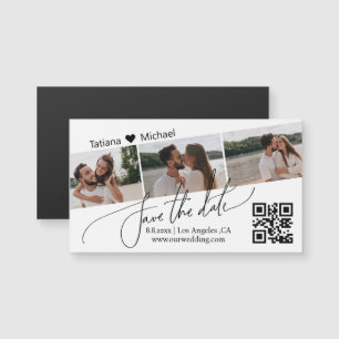 qr code 3 photo collage save the date chic magnet