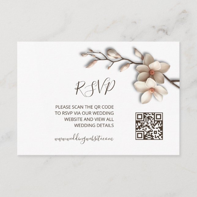 QR Code |  3D Flower Magnolia RSVP Enclosure Card (Front)