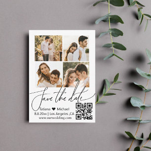 qr code 4 photos collage minimalist save the date card