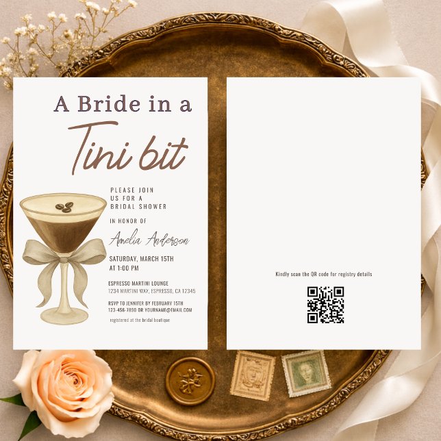 QR Code A Bride in a Tini Bit Bridal Shower Invitation (Creator Uploaded)