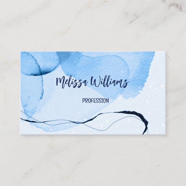 QR Code | Abstract Art  Blue Watercolor Business Card (Front)