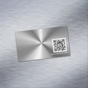 QR Code Ad Plain Sliver Metal Stainless Steel Look Magnetic Business Card