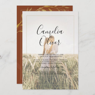 QR Code All-in-1 Rustic Terracotta GOLD Wedding Invitation