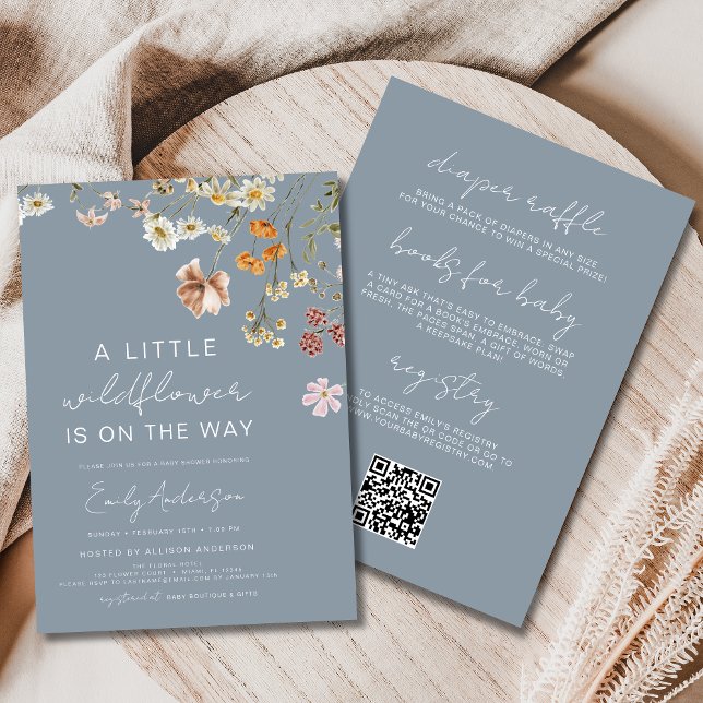 QR Code All in One A Little Wildflower Baby Shower Invitation (Creator Uploaded)