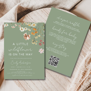QR Code All in One A Little Wildflower Baby Shower Invitation