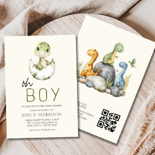 QR Code All in One Dinosaur Baby Boy Shower Invitation