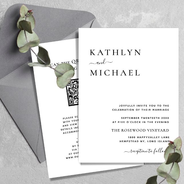 QR Code All In One Modern Typography Chic Wedding Invitation (Creator Uploaded)