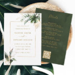 QR Code All In One Tropical Leaves Gold Wedding Invitation<br><div class="desc">This all-in-one wedding invitation features watercolor green tropical foliage,  palm tree leaf,  banana leaf,  and faux gold leaves with the details and a QR code website link on the back.   It's perfect for a beach,  summer,  Hawaii or destination wedding. 
>>> Check out the entire collection >>> https://www.zazzle.com/collections/tropical_foliage_gold_collection-119316977990783186</div>