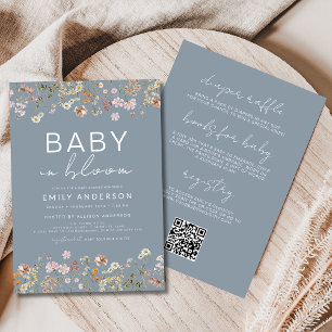 QR Code All in One Wildflower Baby in Bloom Invitation
