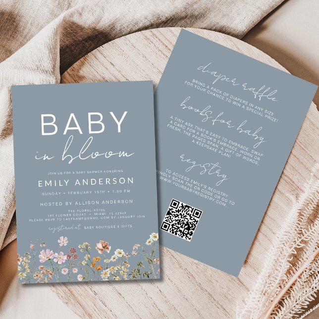 QR Code All in One Wildflower Baby in Bloom Shower Invitation (Creator Uploaded)