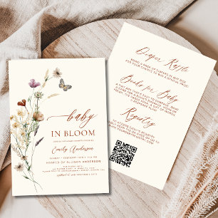 QR Code All in One Wildflower Baby in Bloom Shower Invitation