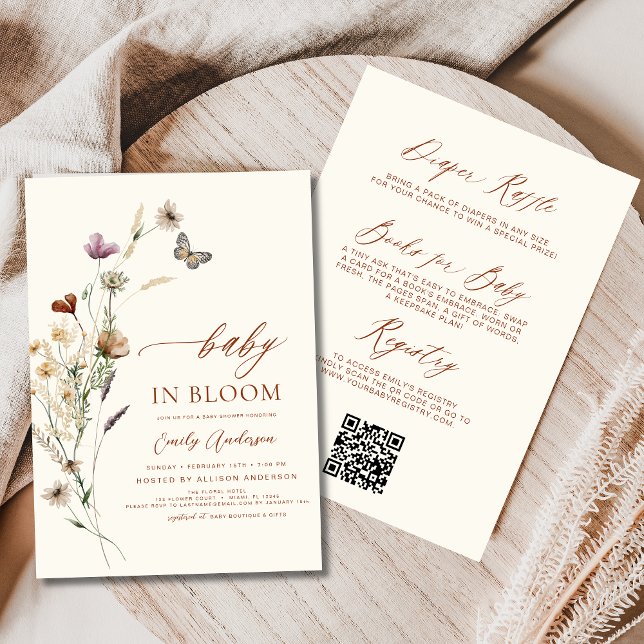 QR Code All in One Wildflower Baby in Bloom Shower Invitation (Creator Uploaded)