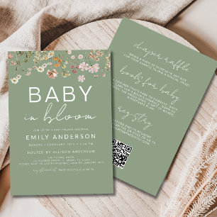 QR Code All in One Wildflower Baby in Bloom Shower Invitation