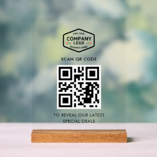 QR Code and Business Logo Minimalist Acrylic Sign