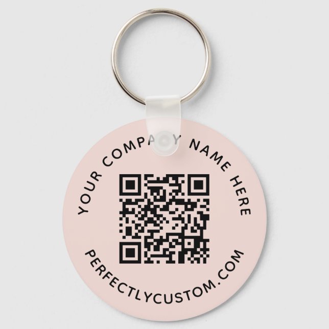 QR code and custom text blush pink Key Ring (Front)