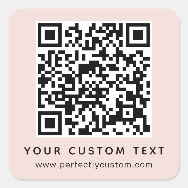 QR code and custom text blush pink Square Sticker (Front)