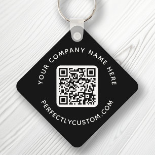 QR code and custom text double sided black Key Ring
