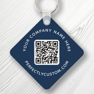 QR code and custom text double sided dark blue Key Ring