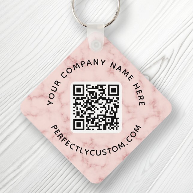 QR code and custom text double sided pink marble Key Ring (Creator Uploaded)