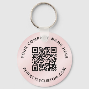 QR code and custom text light pink satin gradient Key Ring