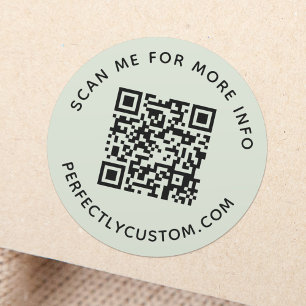 QR code and custom text light sage green Classic Round Sticker