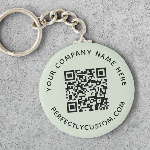 QR code and custom text light sage green Key Ring