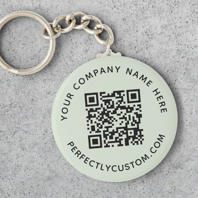 QR code and custom text light sage green Key Ring (Creator Uploaded)