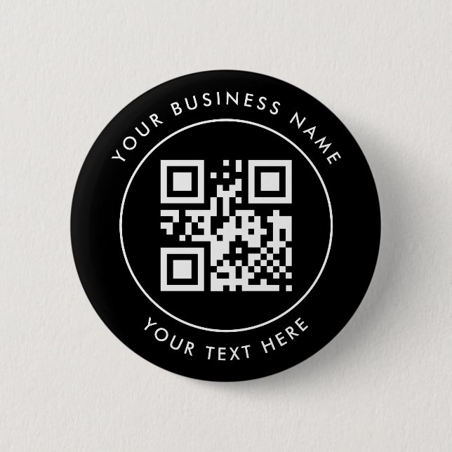 QR Code and Custom Text  Personalised Black 6 Cm Round Badge (Front)