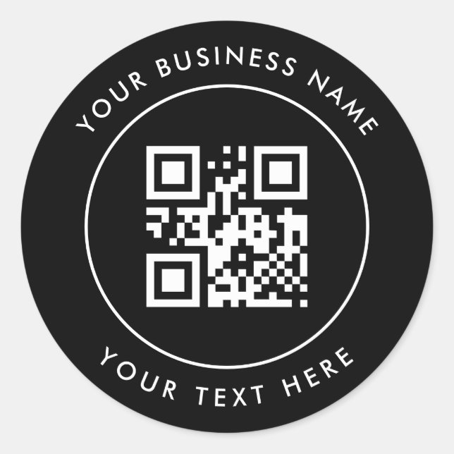 QR Code and Custom Text  Personalised Black Classic Round Sticker (Front)