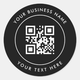 QR Code and Custom Text  Personalised Black Classic Round Sticker